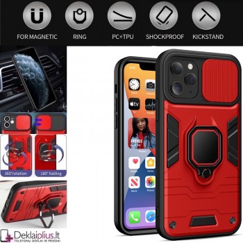 Smūgiams atsparus dėklas su žiedu ir  kameros apsauga - raudonas (Apple Iphone 13 Pro)